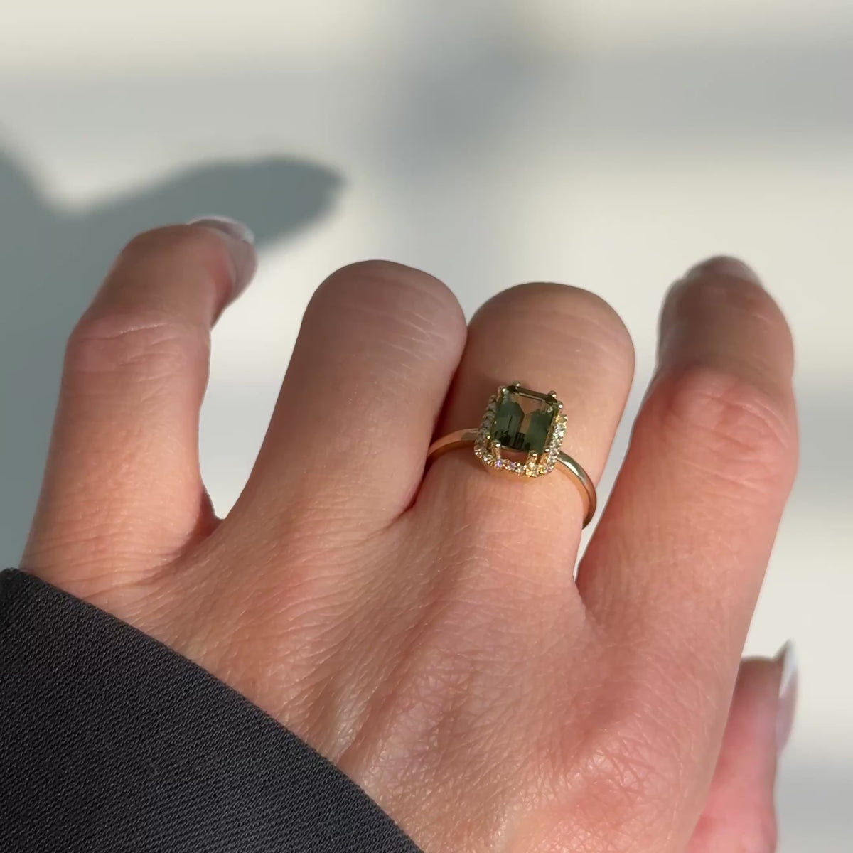 Re-Edition by gluecksgriff – 2 ct Emerald Cut mystic green Turmalin &amp; Naturdiamanten | 14K Gold
