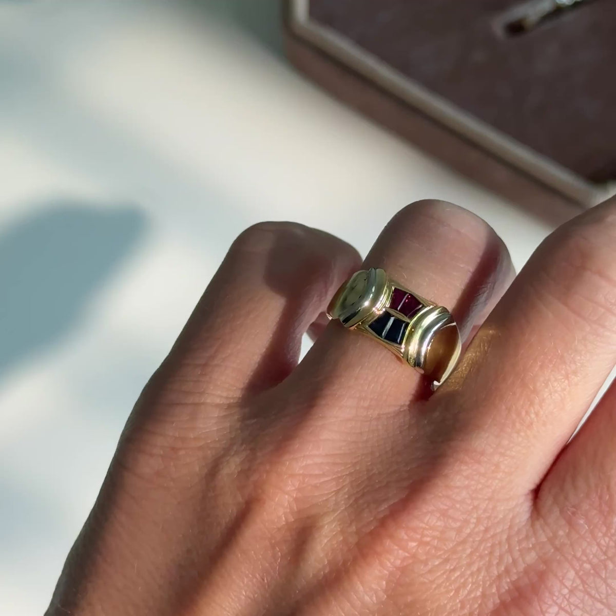 Vintage Rubin-Saphir-Ring massiv | 750 Gelbgold &amp; Weißgold, 18 KT