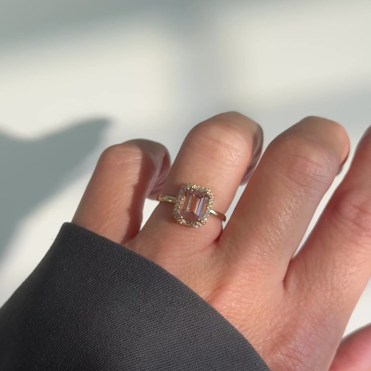 Re-Edition by gluecksgriff – 2 ct Emerald Cut light rosé Turmalin &amp; Naturdiamanten | 14K Gold