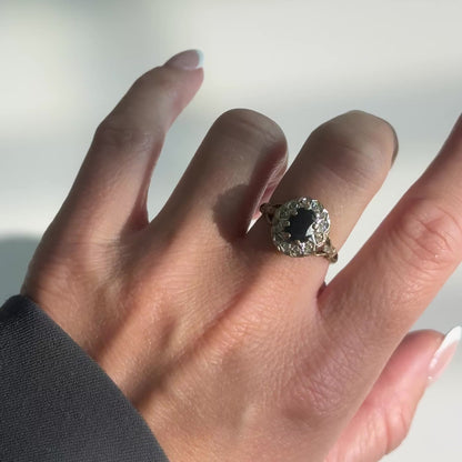 Vintage Art Déco Saphir Ring – 9K Gelbgold &amp; Naturdiamanten