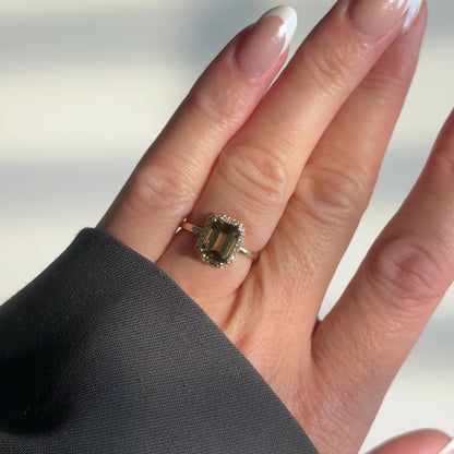 Re-Edition by gluecksgriff – 2 ct Emerald Cut wood green Turmalin &amp; Naturdiamanten | 14K Gold